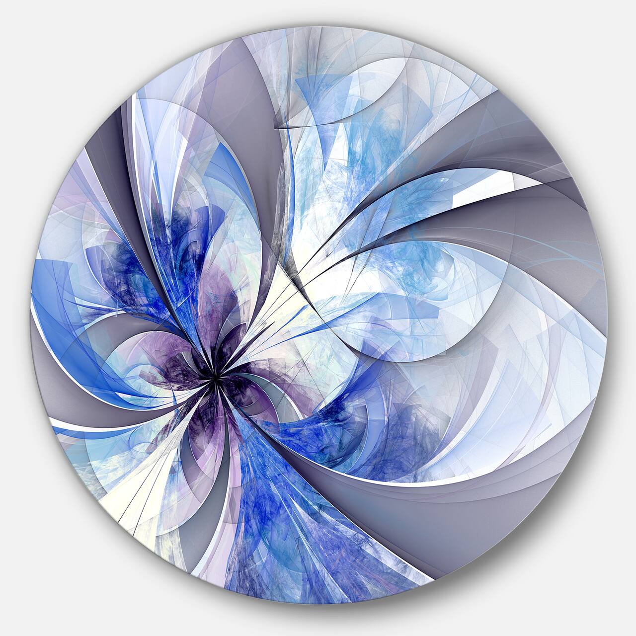 Designart - Blue Large Symmetrical Fractal Flower' Floral Metal Circle Wall Art